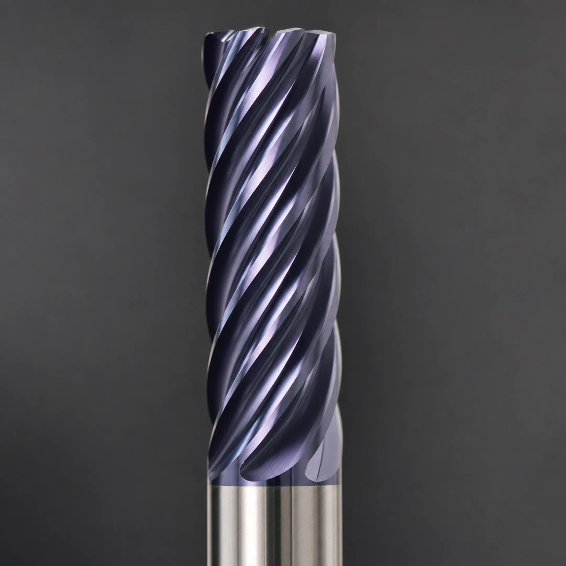 Close-up of PVD-coated cutting tool showing metallic vacuum-deposited surface finish