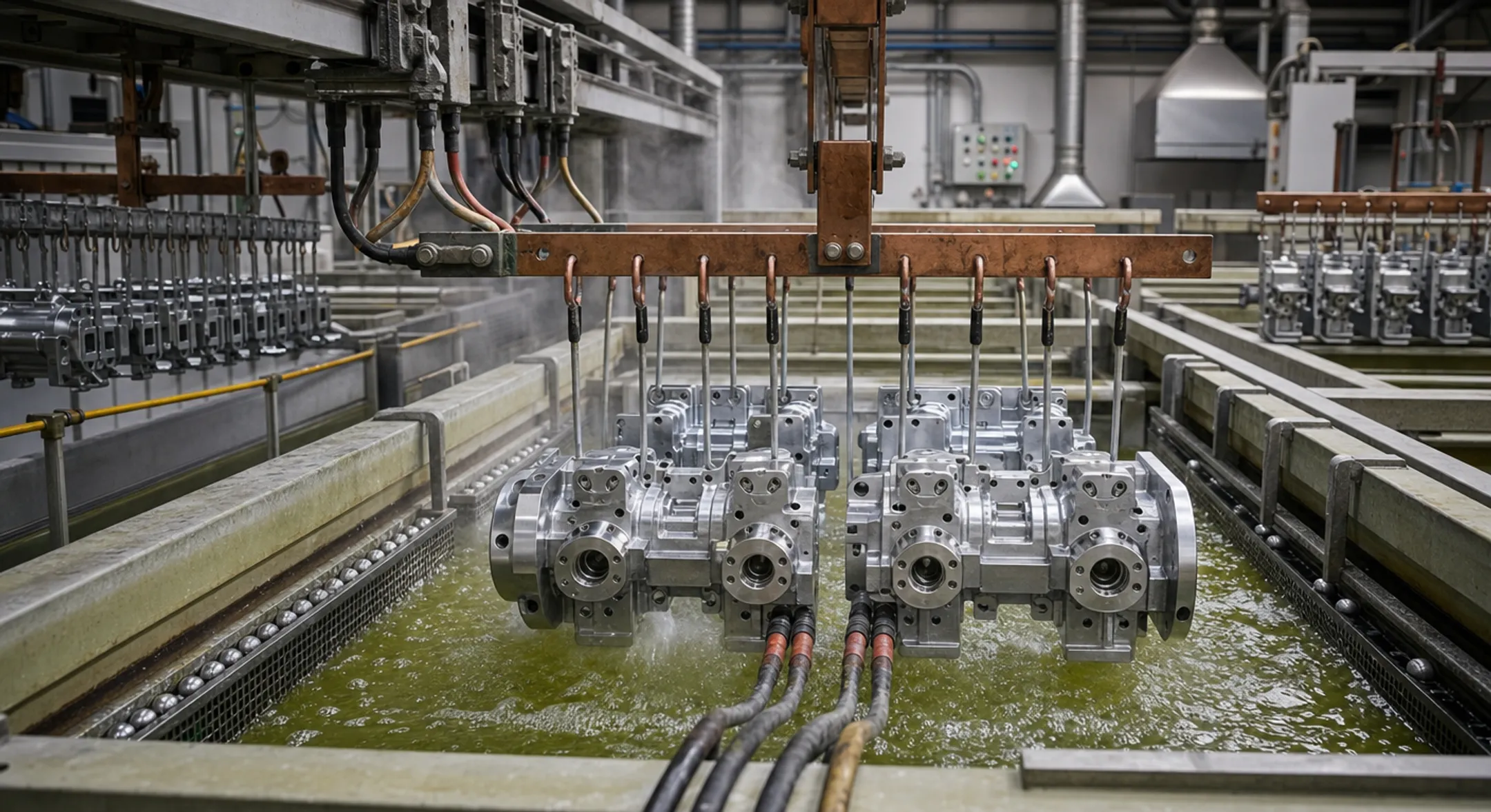 Precision metal parts undergoing electroless nickel plating process