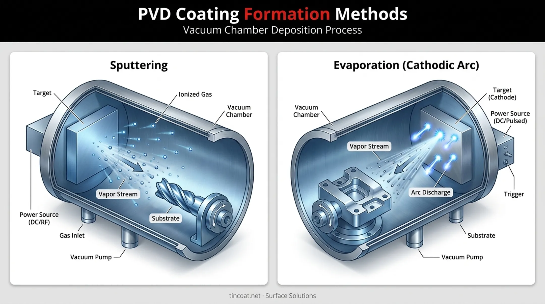 PVD sputtering and evaporation coating process step-by-step diagram