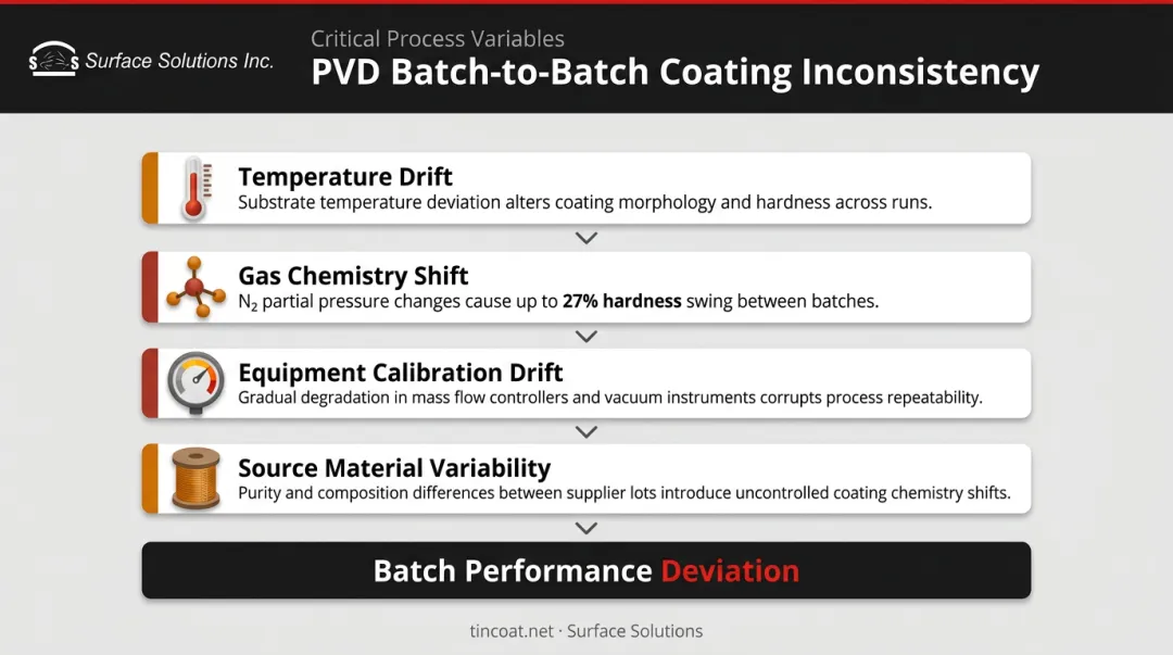 Four key PVD process parameter drift causes affecting coating batch consistency