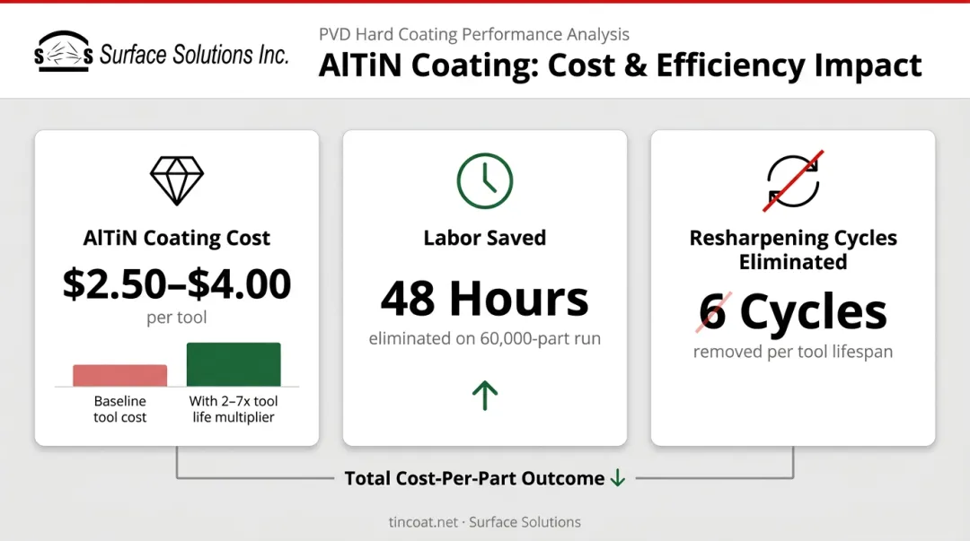 PVD coating lifetime cost per part savings versus uncoated tools data breakdown