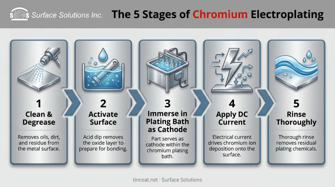 5-step chromium electroplating process from cleaning to rinsing