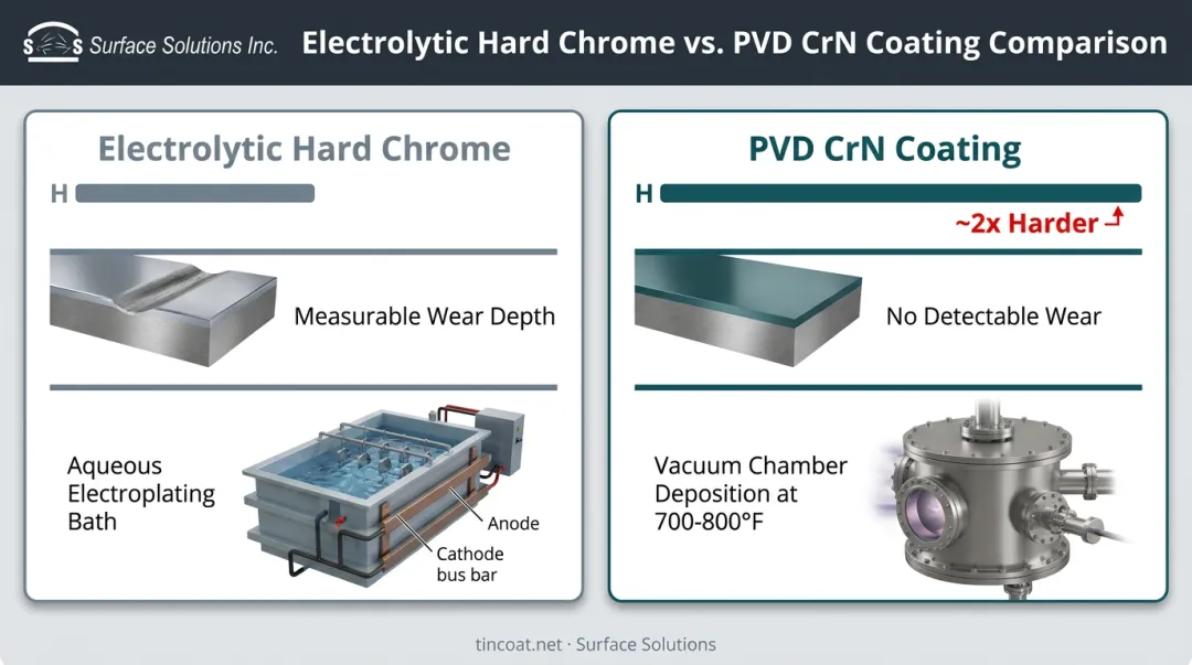 Hard chrome plating versus PVD CrN coating hardness and wear comparison