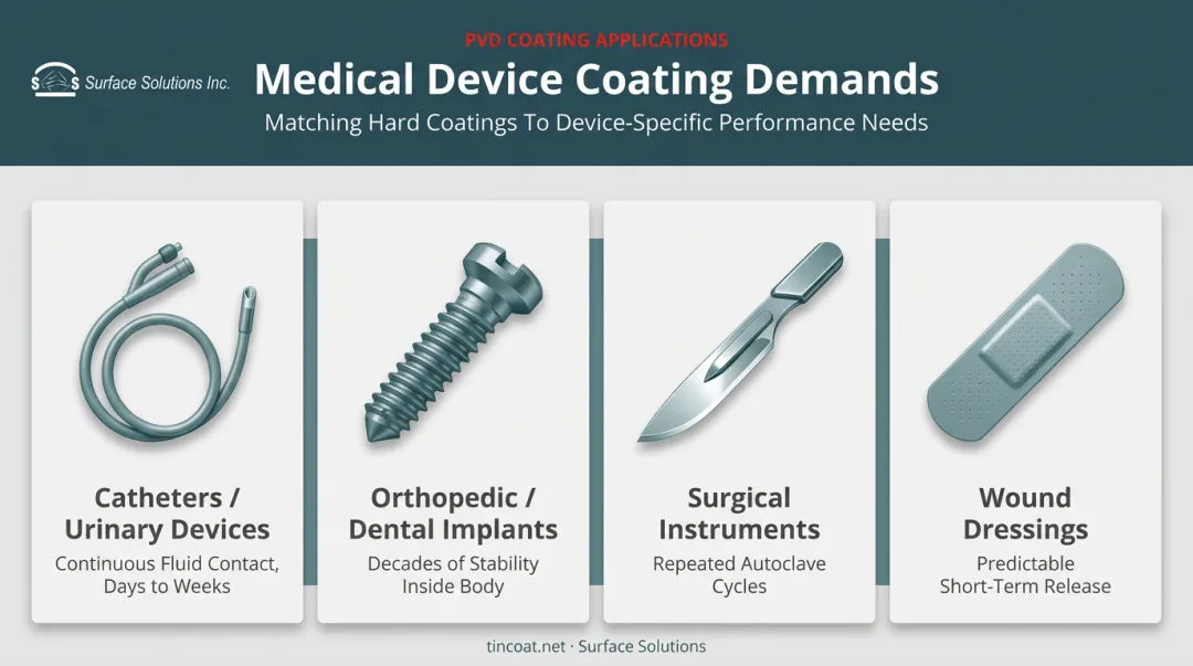 Medical device categories coating performance requirements comparison infographic