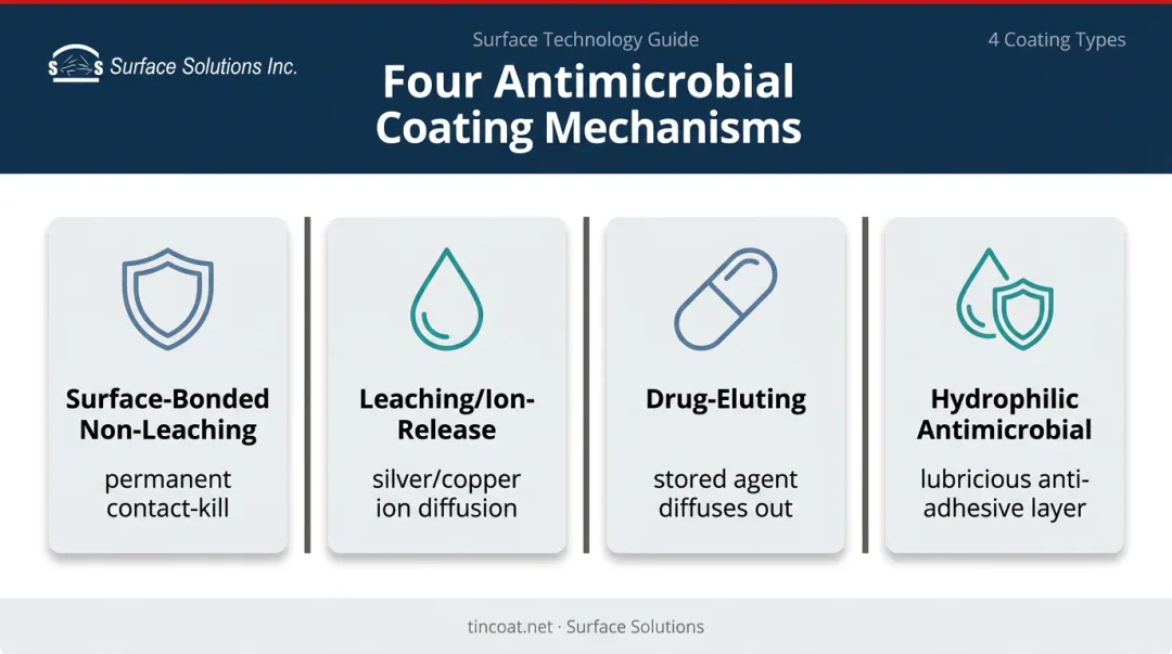 Four main antimicrobial coating categories for medical devices comparison chart