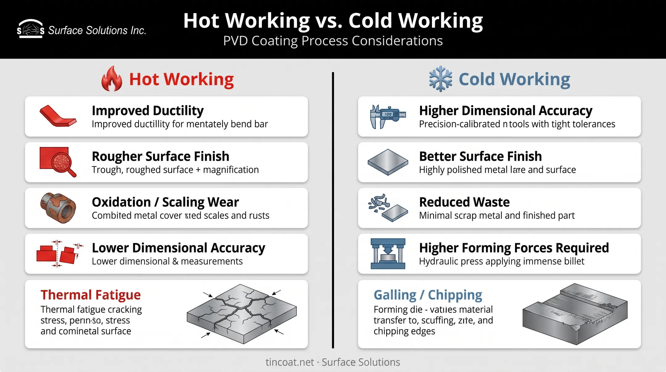 Hot working versus cold working metal forming comparison chart
