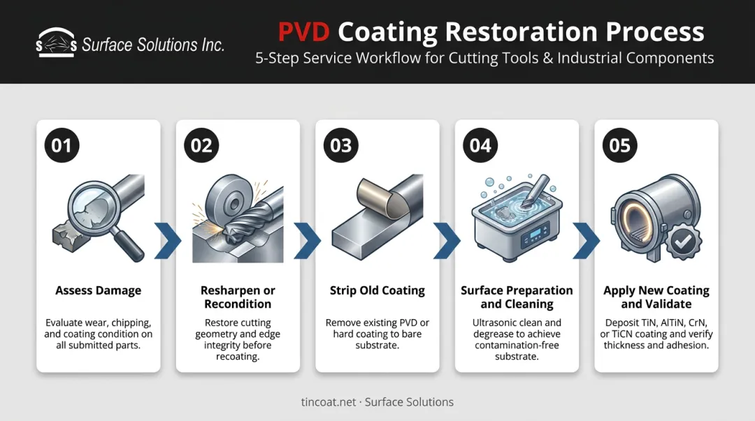 5-step PVD coating restoration process from damage assessment to revalidation