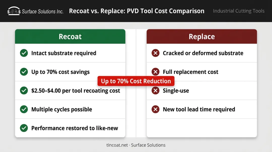 Recoat versus replace tool cost comparison showing up to 70 percent savings