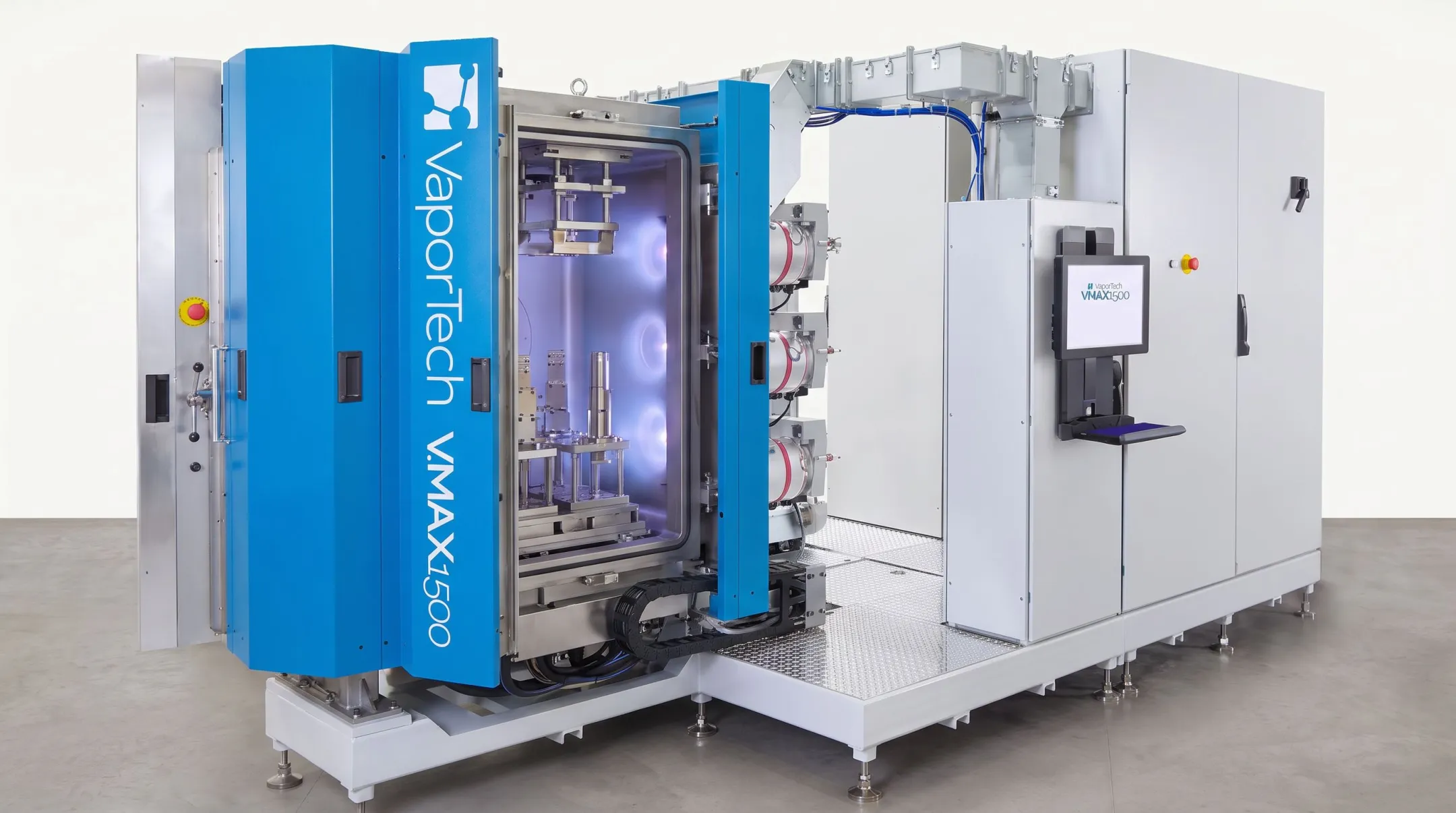 PVD coating chamber depositing thin film on metal tooling components