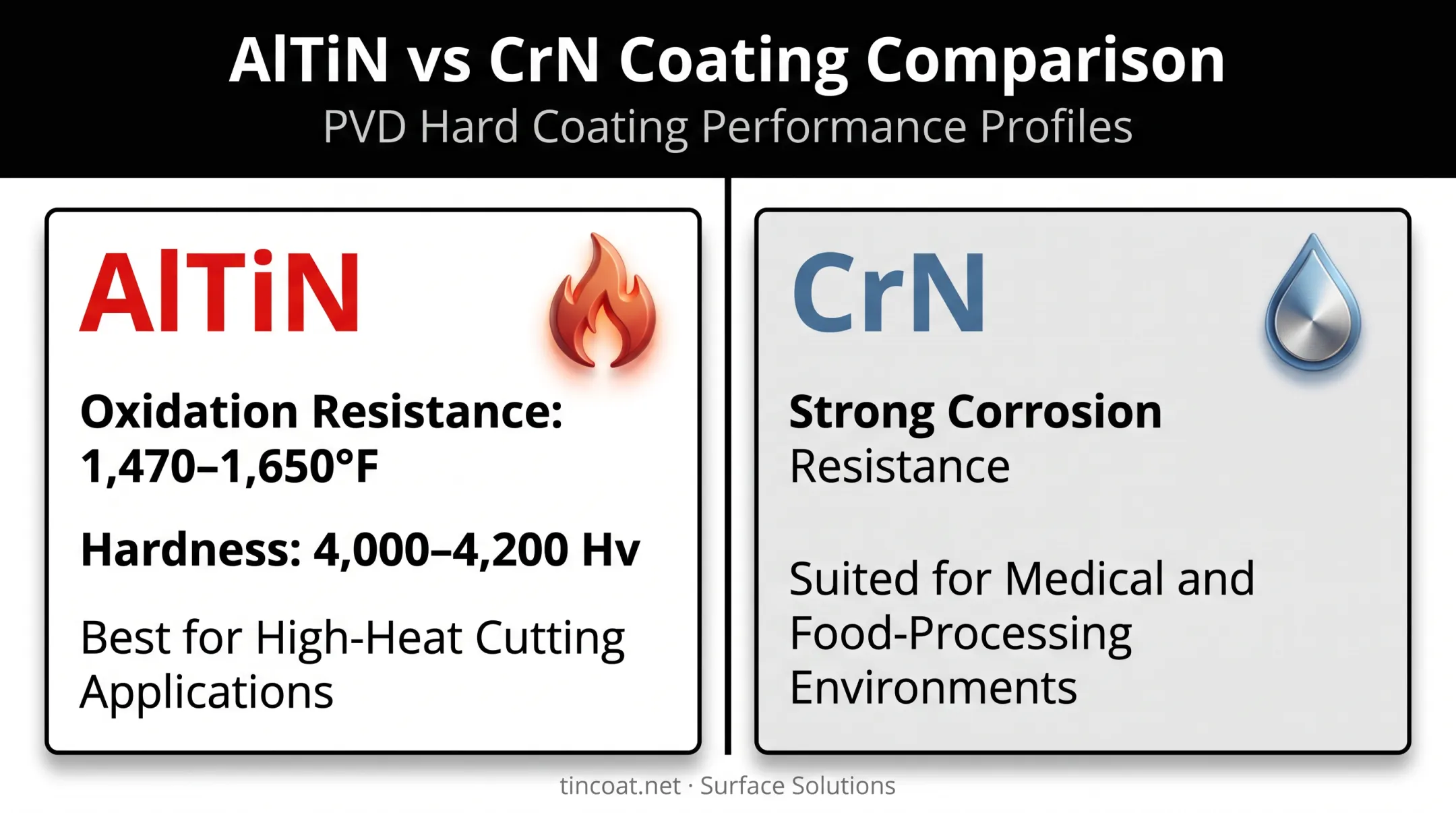AlTiN versus CrN coating properties comparison for hardness and corrosion resistance