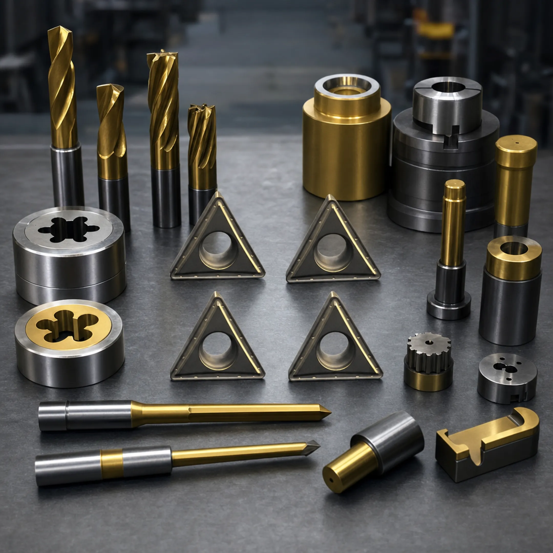 Various PVD coated tooling including stamping dies cutting tools and inserts