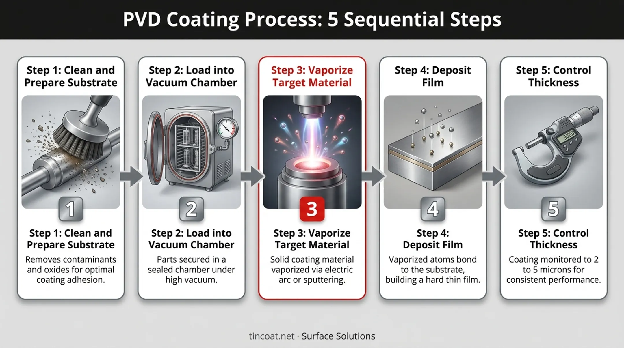 5-step industrial PVD coating process from cleaning to deposition