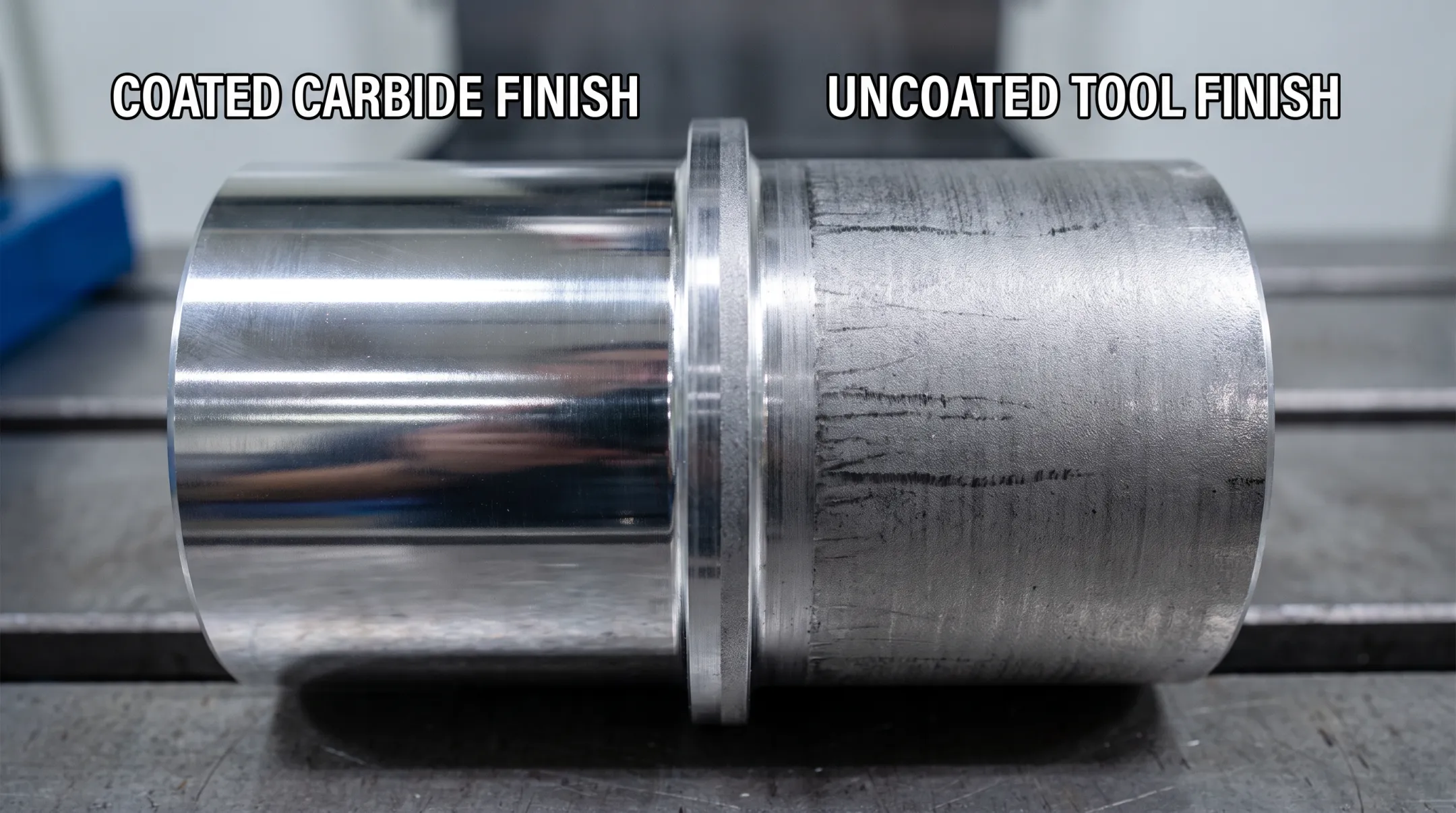 Machined metal part surface finish comparison before and after Alpha coating