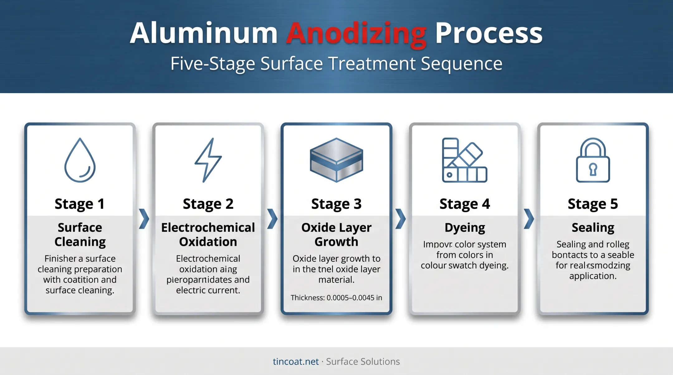 Anodizing process stages from oxide layer growth to sealing