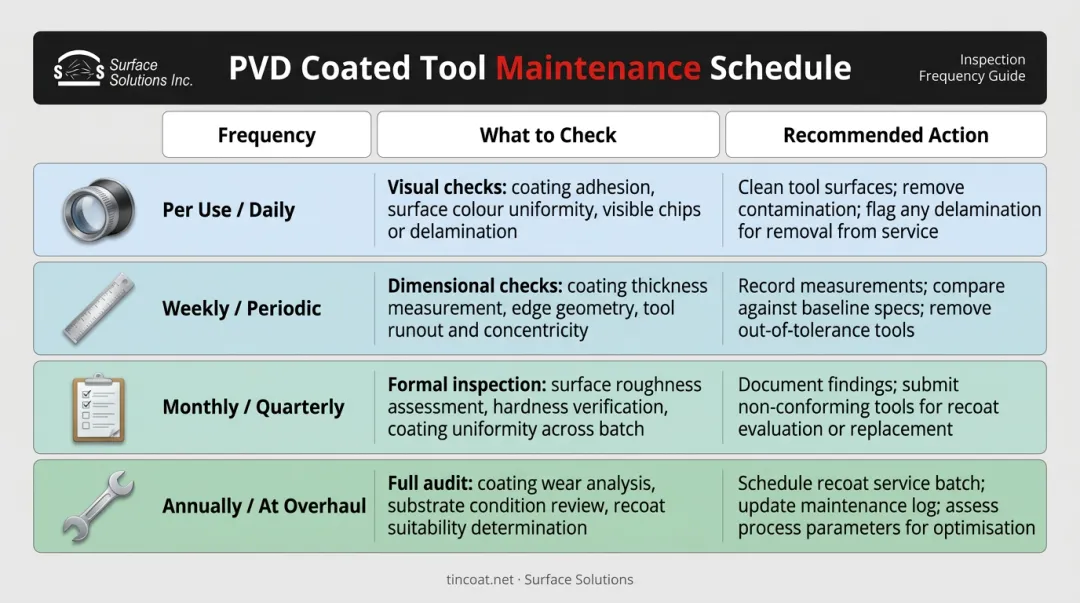 PVD coating inspection and maintenance schedule four-frequency framework chart