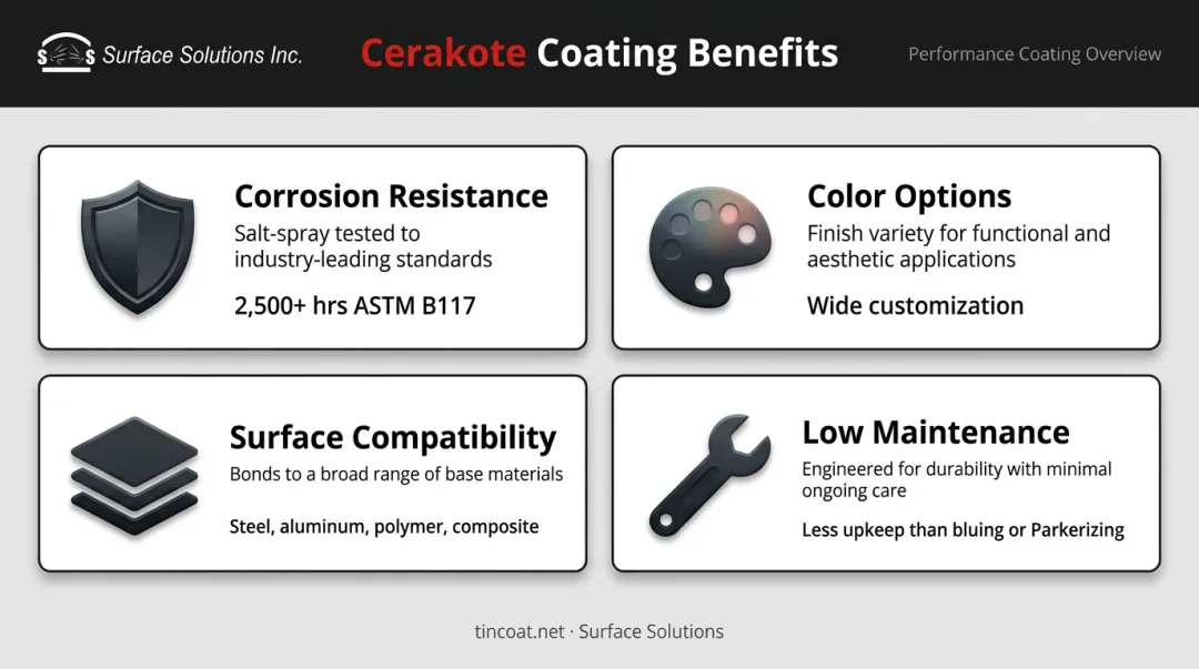 Cerakote ceramic-polymer coating benefits for firearm corrosion protection infographic