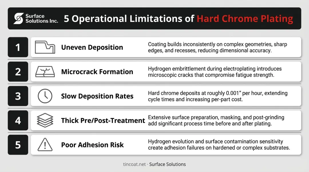Five operational limitations of hard chrome plating process infographic