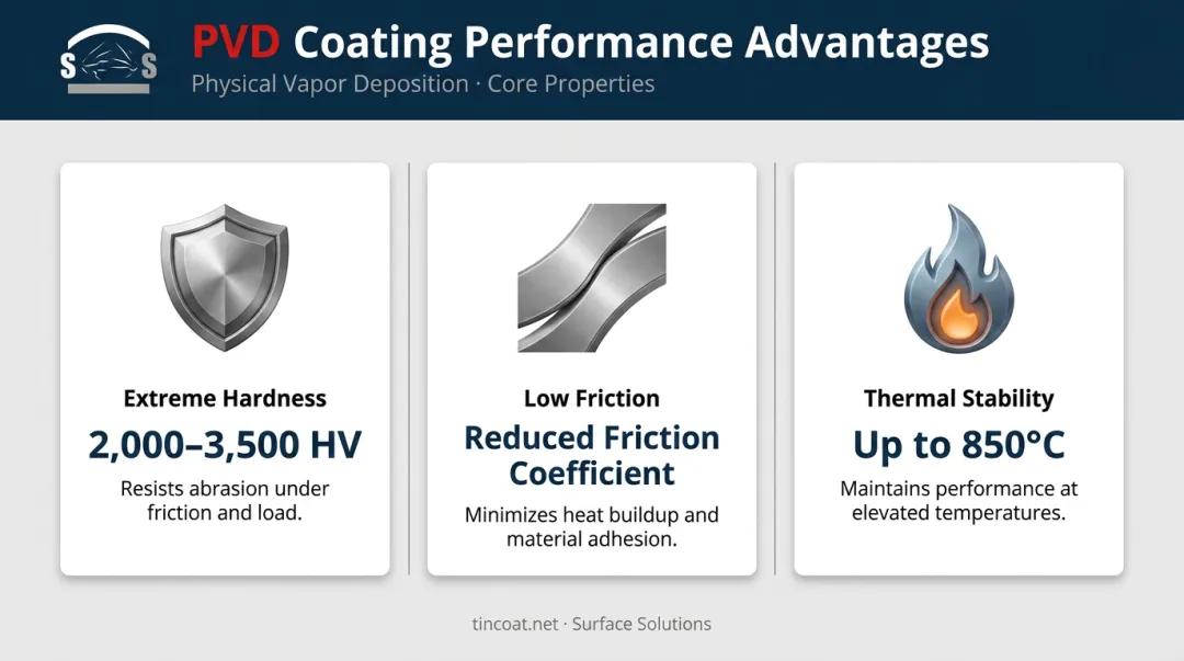 Three core PVD coating performance benefits hardness friction thermal stability