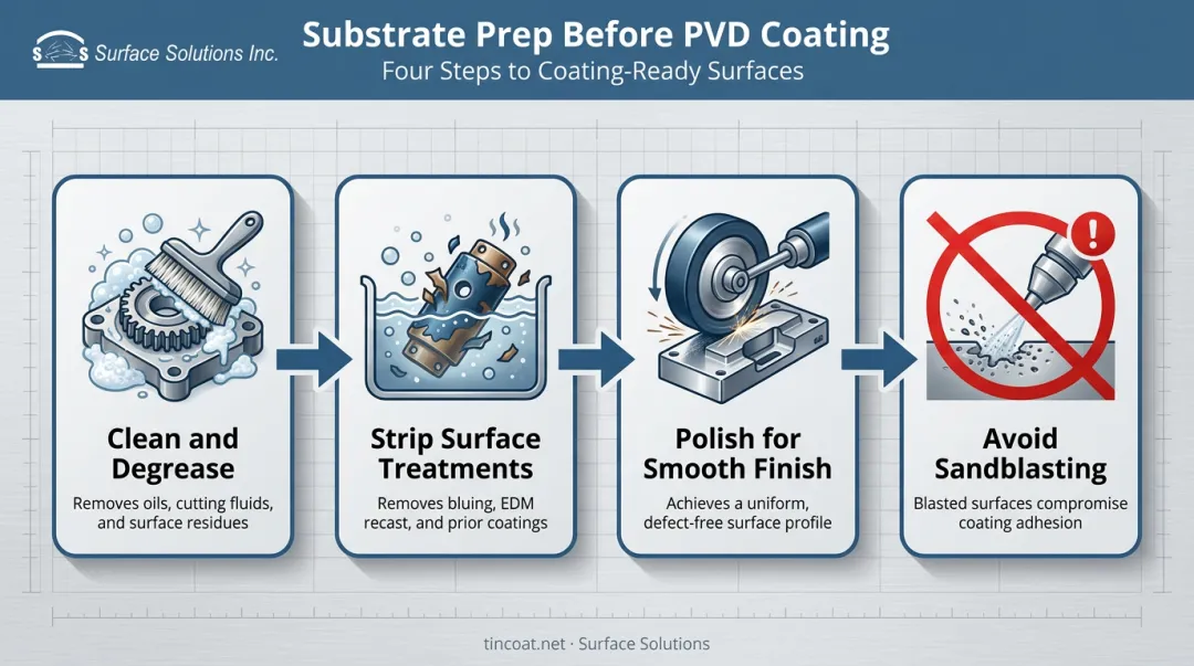 4-step substrate preparation process before PVD zirconium nitride coating