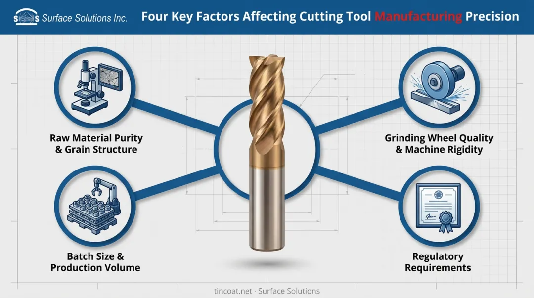 Four key factors affecting cutting tool manufacturing precision infographic