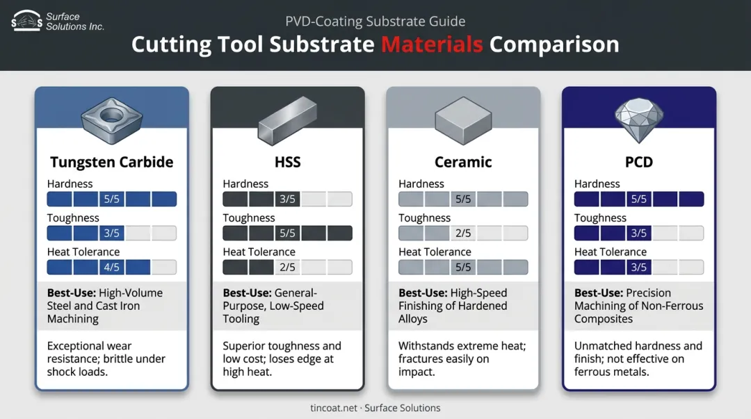 Comparison of carbide HSS ceramic and PCD cutting tool materials