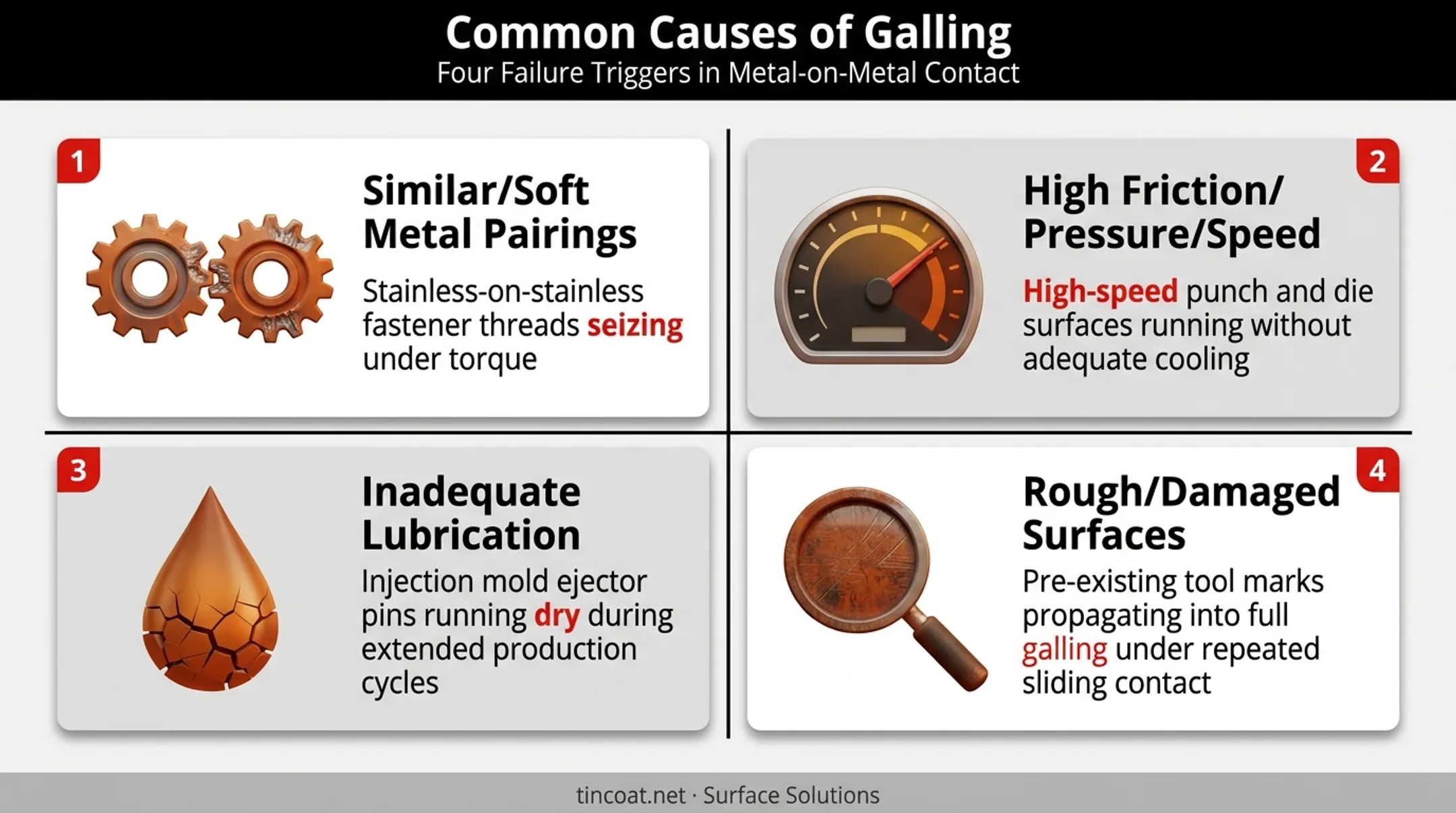 Four common causes of stainless steel thread galling diagram