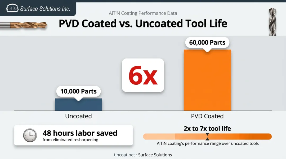 PVD coated versus uncoated drill bit tool life comparison chart