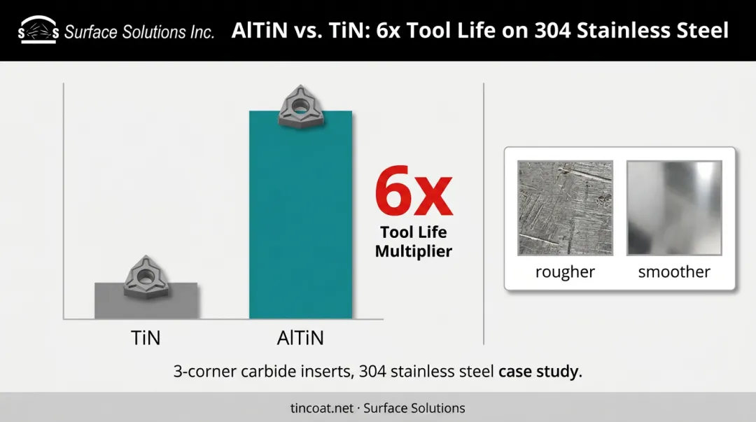 AlTiN versus TiN tool life comparison stainless steel case study