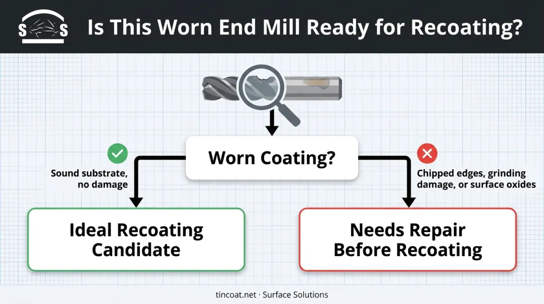 End mill recoating candidacy decision flowchart based on substrate condition