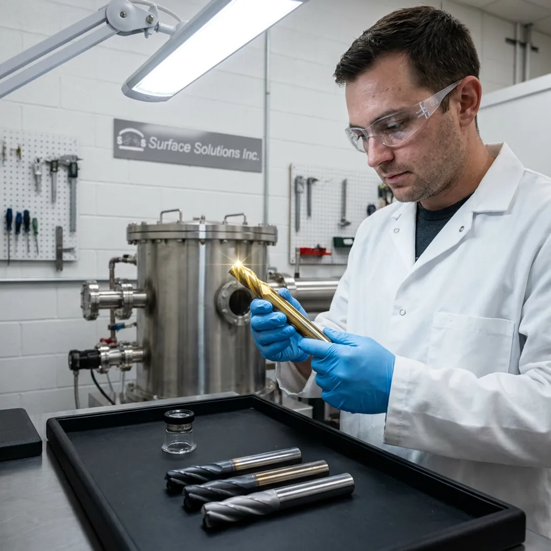 Technician inspecting coated industrial tooling