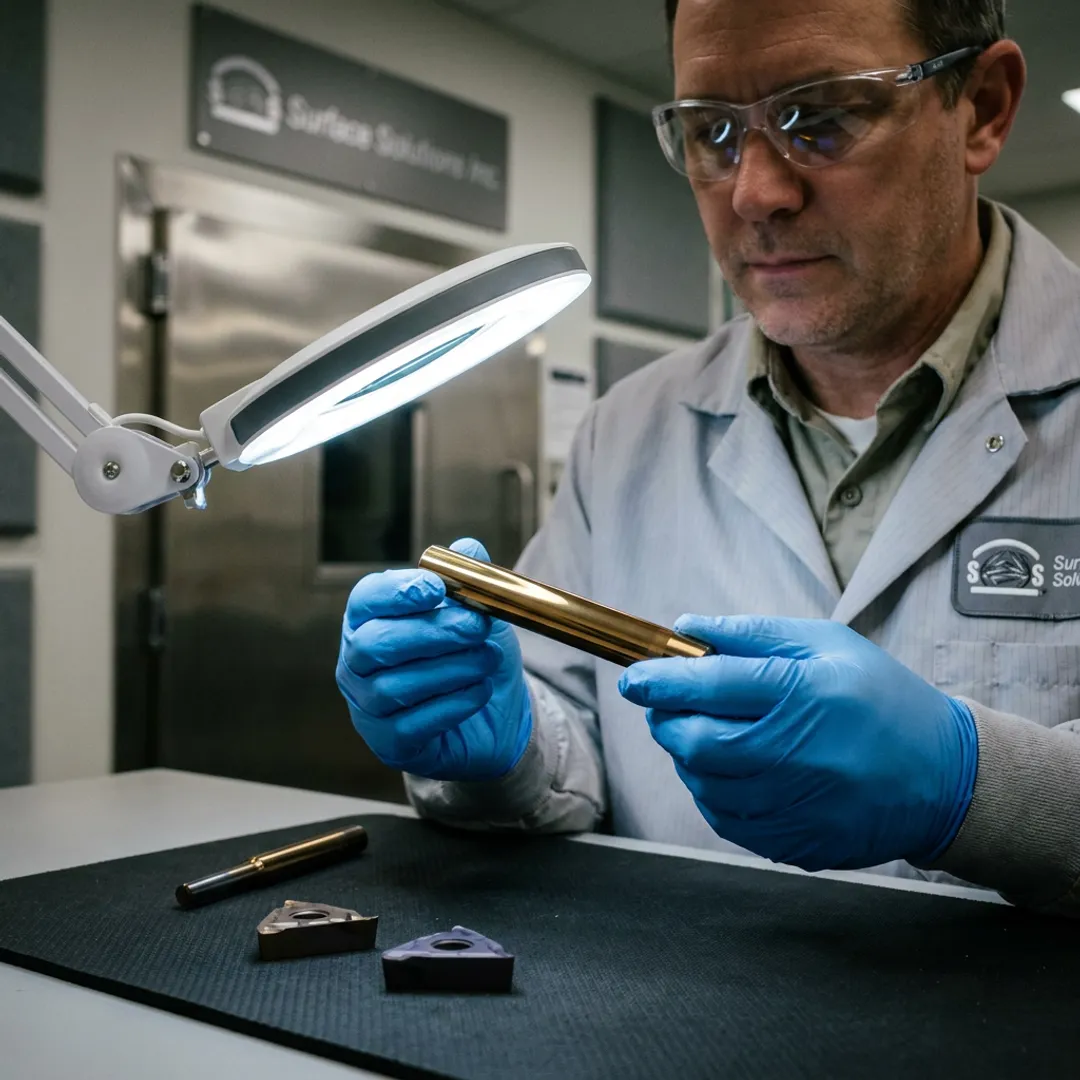 Technician inspecting coated tooling