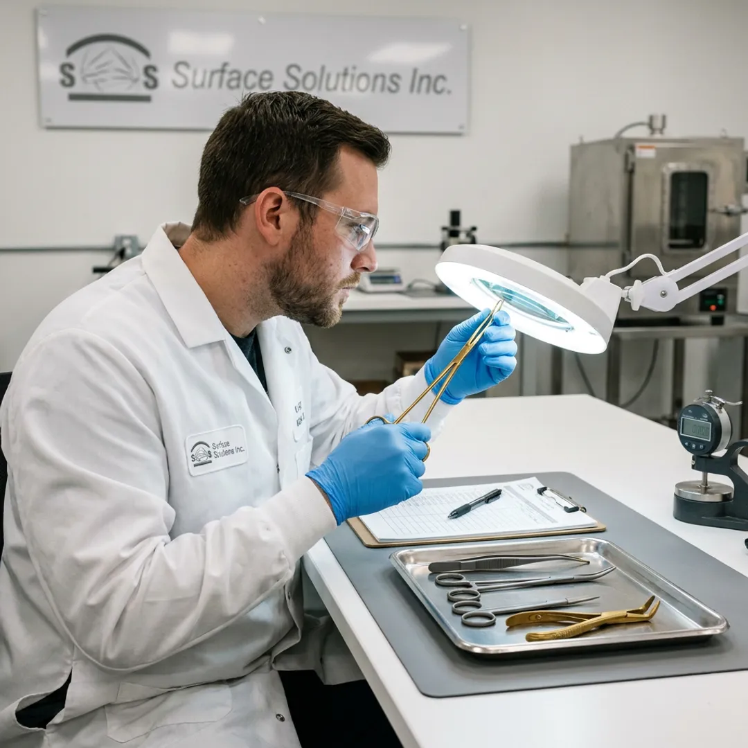 Technician inspecting coated surgical tools