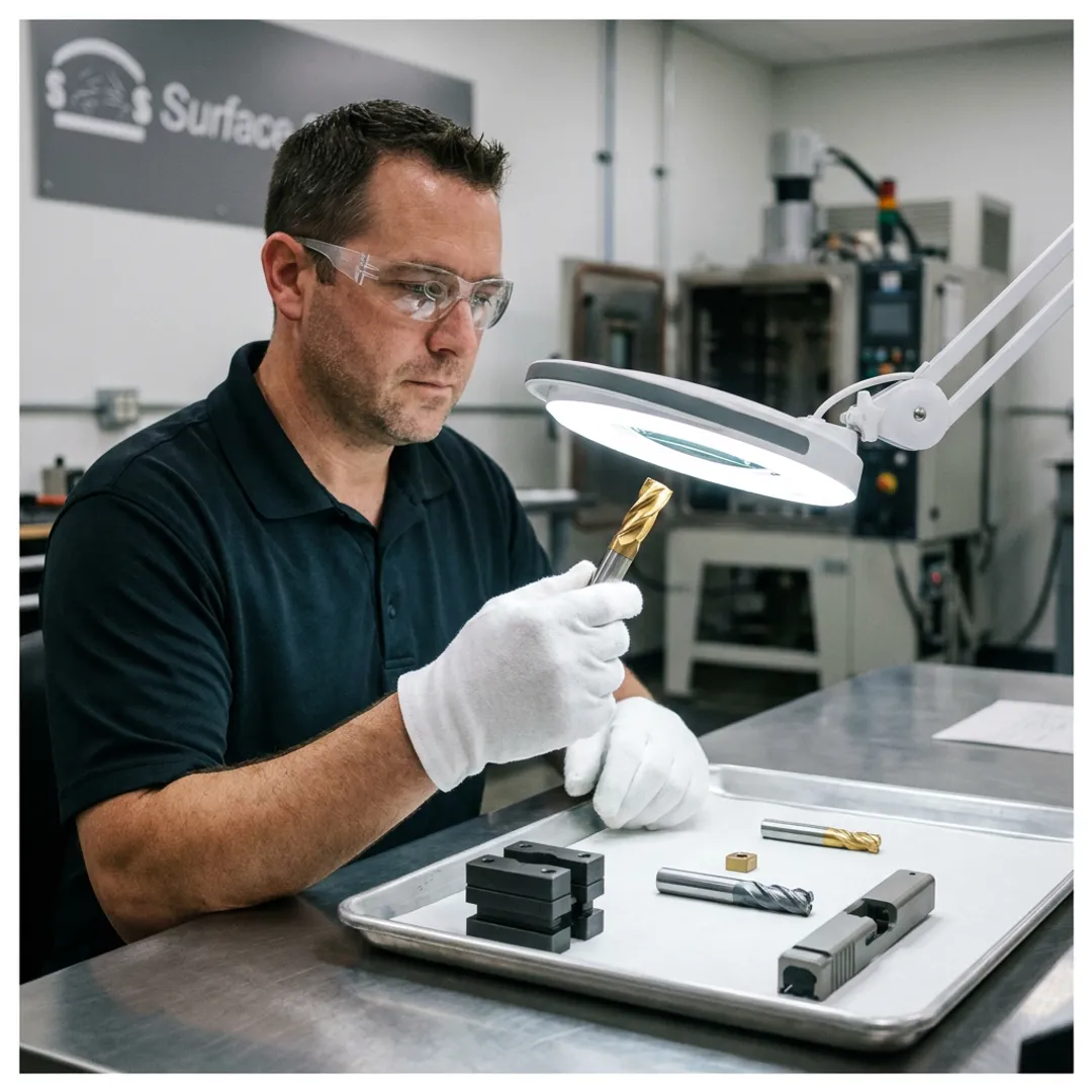 Technician inspecting coated industrial tools