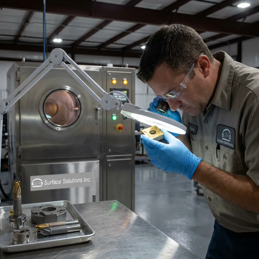Technician inspecting coated tooling
