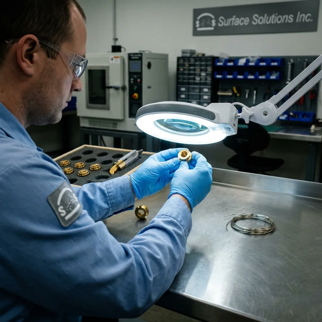 Technician inspecting coated wire drawing dies
