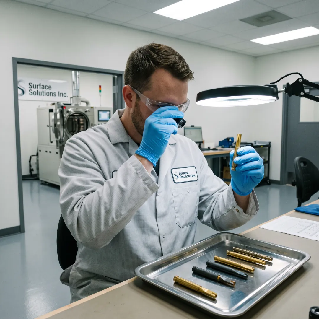 Technician inspecting coated industrial tooling