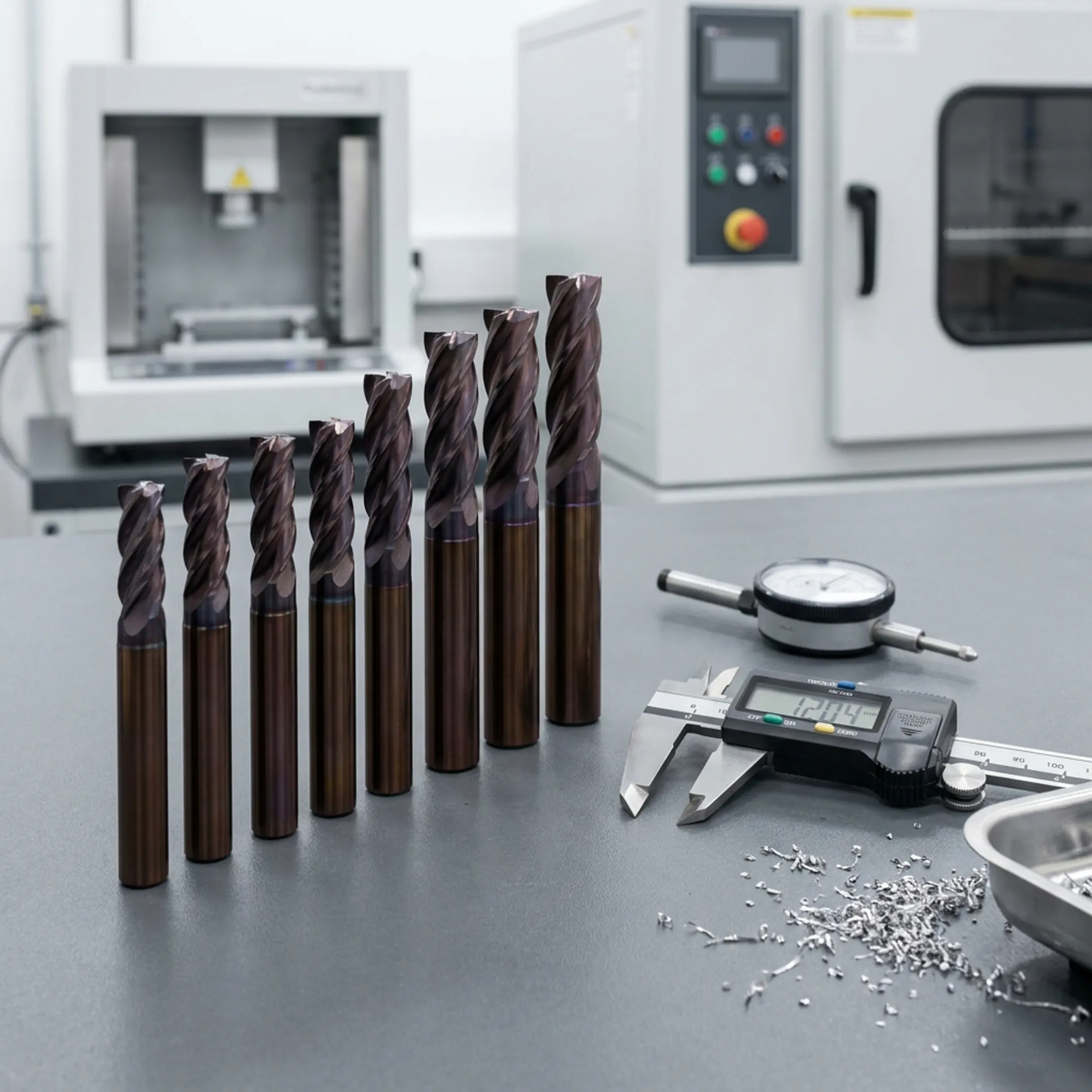 Coated carbide end mills ready for machining