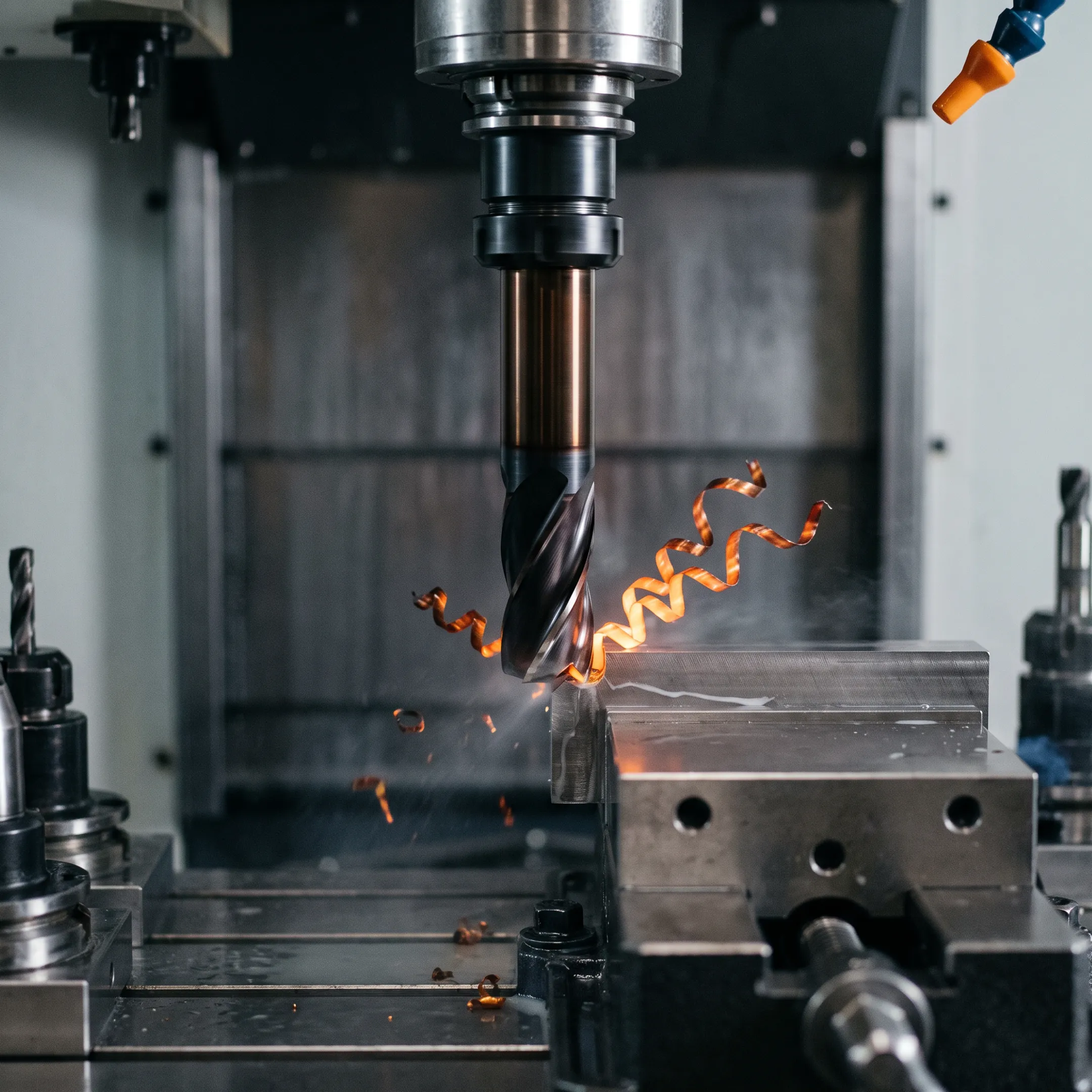TiAlN-coated carbide end mill cutting metal
