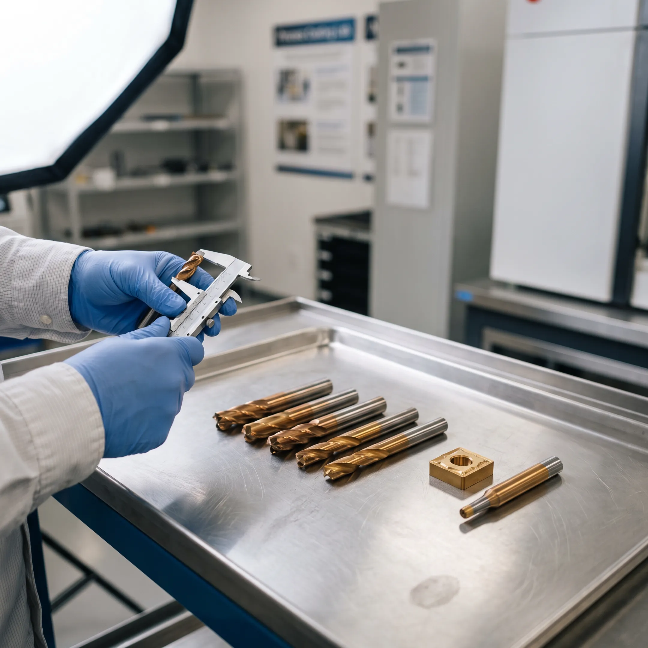 Golden TiN coated cutting tools arranged for production