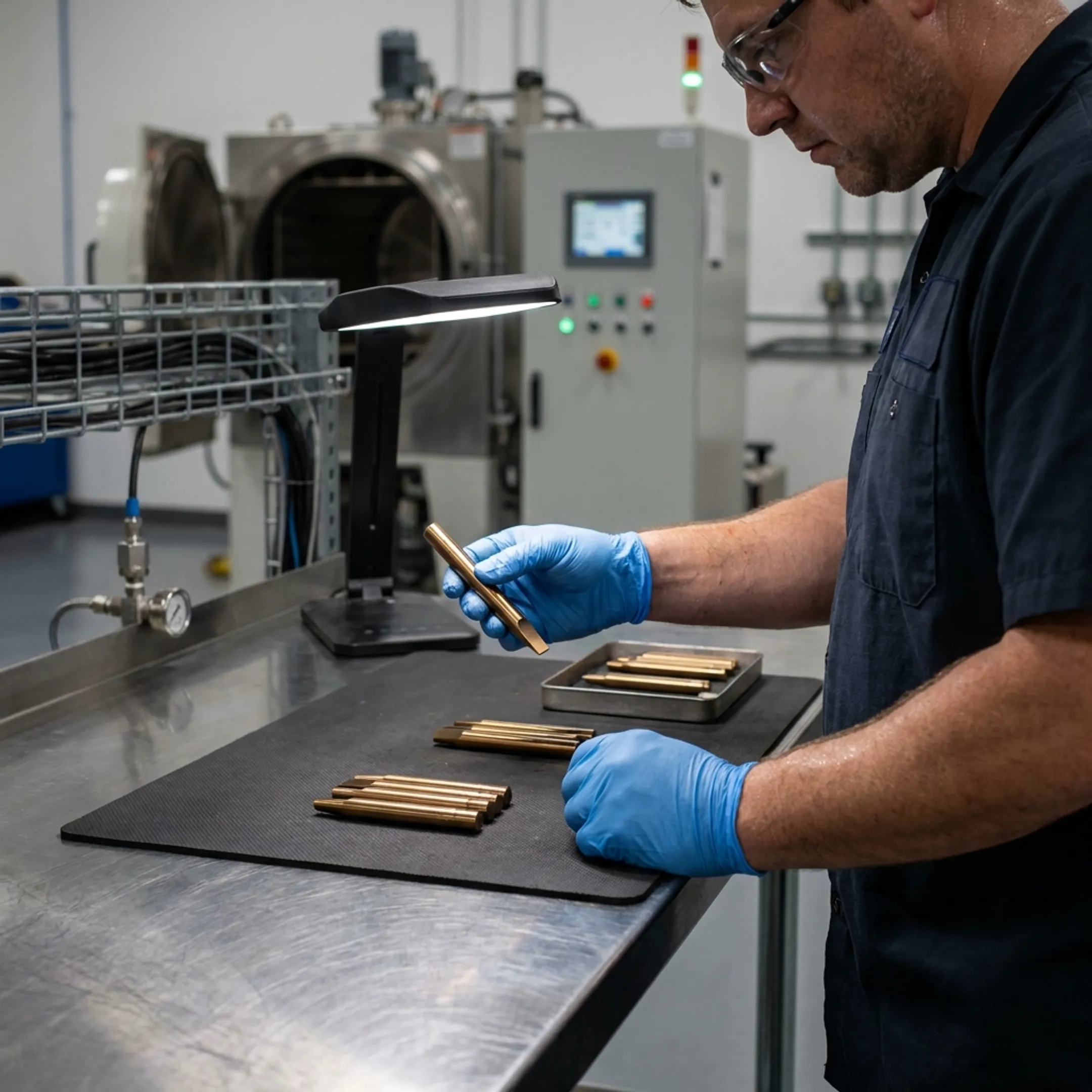 Technician inspecting coated cutting punches