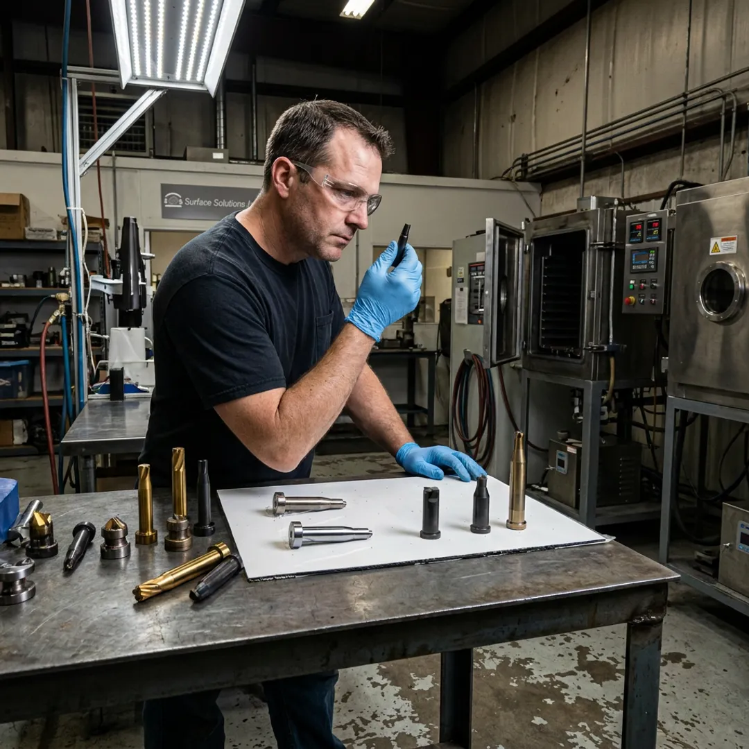 Technician inspecting coated industrial tools