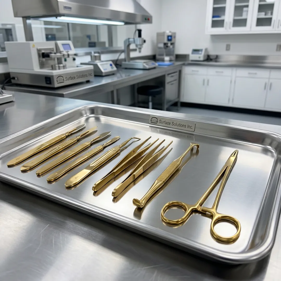 Coated surgical instruments on sterile tray