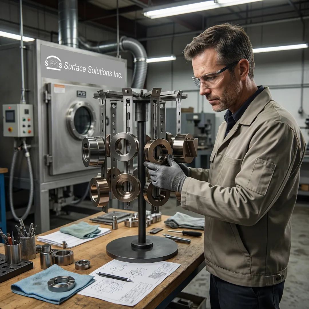 Technician preparing industrial tools for PVD coating