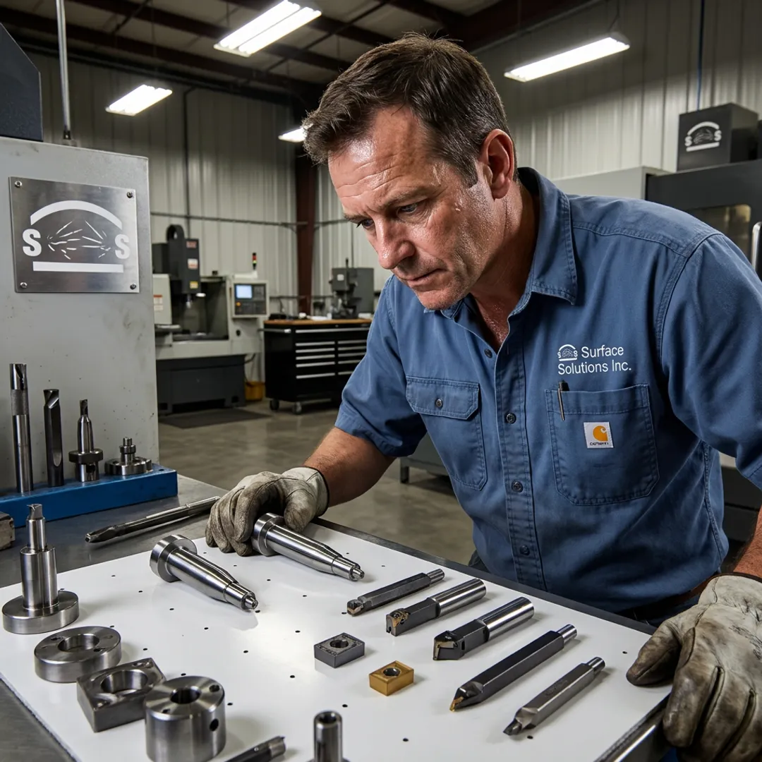 Technician preparing industrial tools for PVD coating