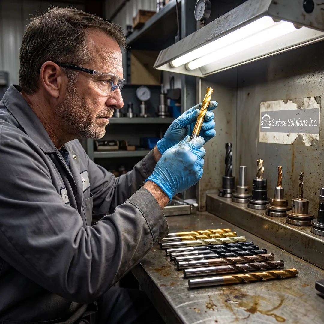 Technician inspecting coated manufacturing tools