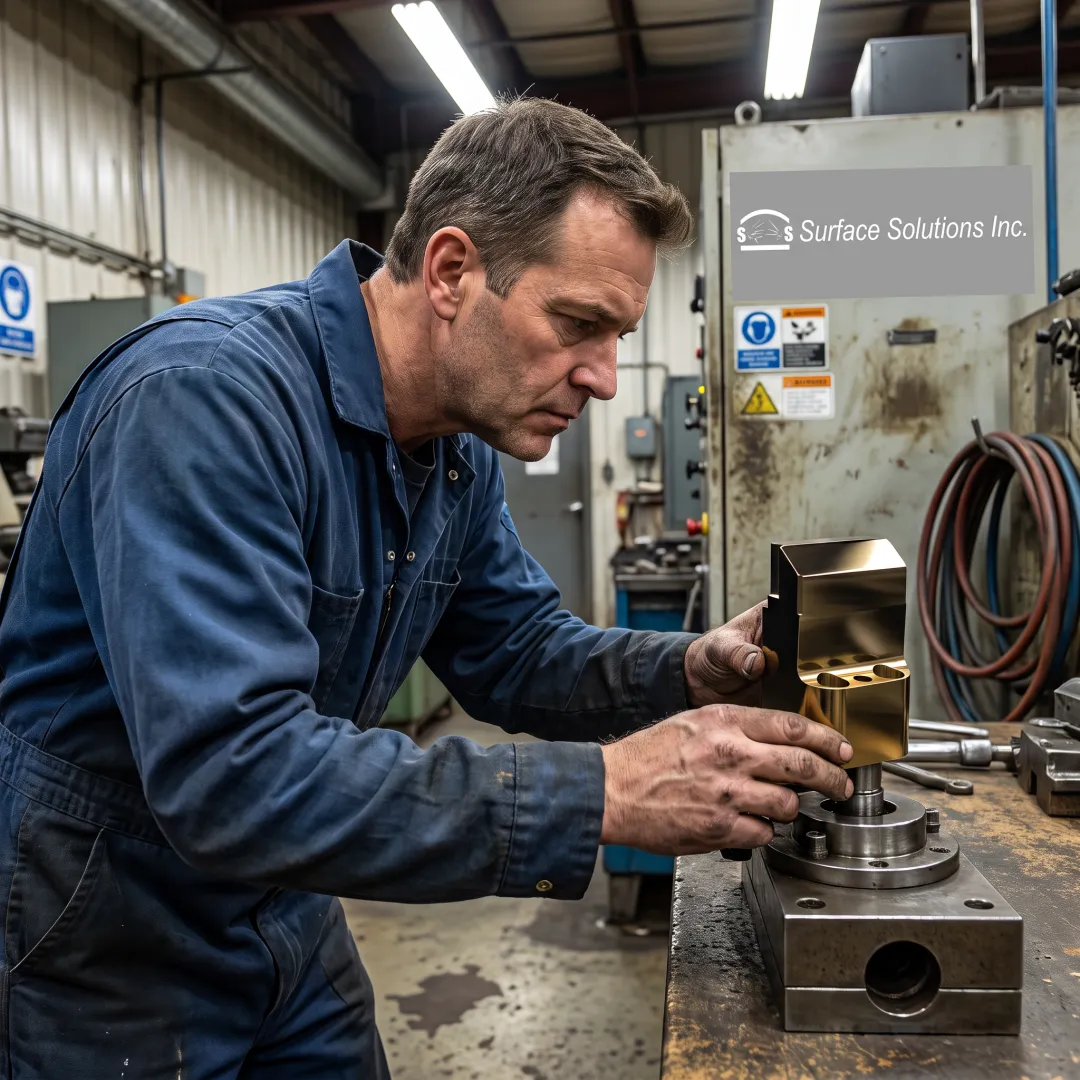 Technician inspecting a coated metal tool