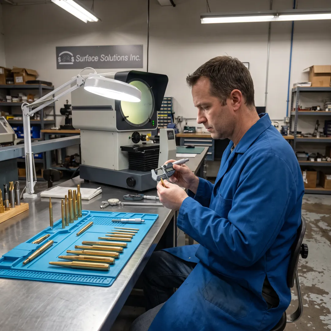 Technician inspecting coated precision tools