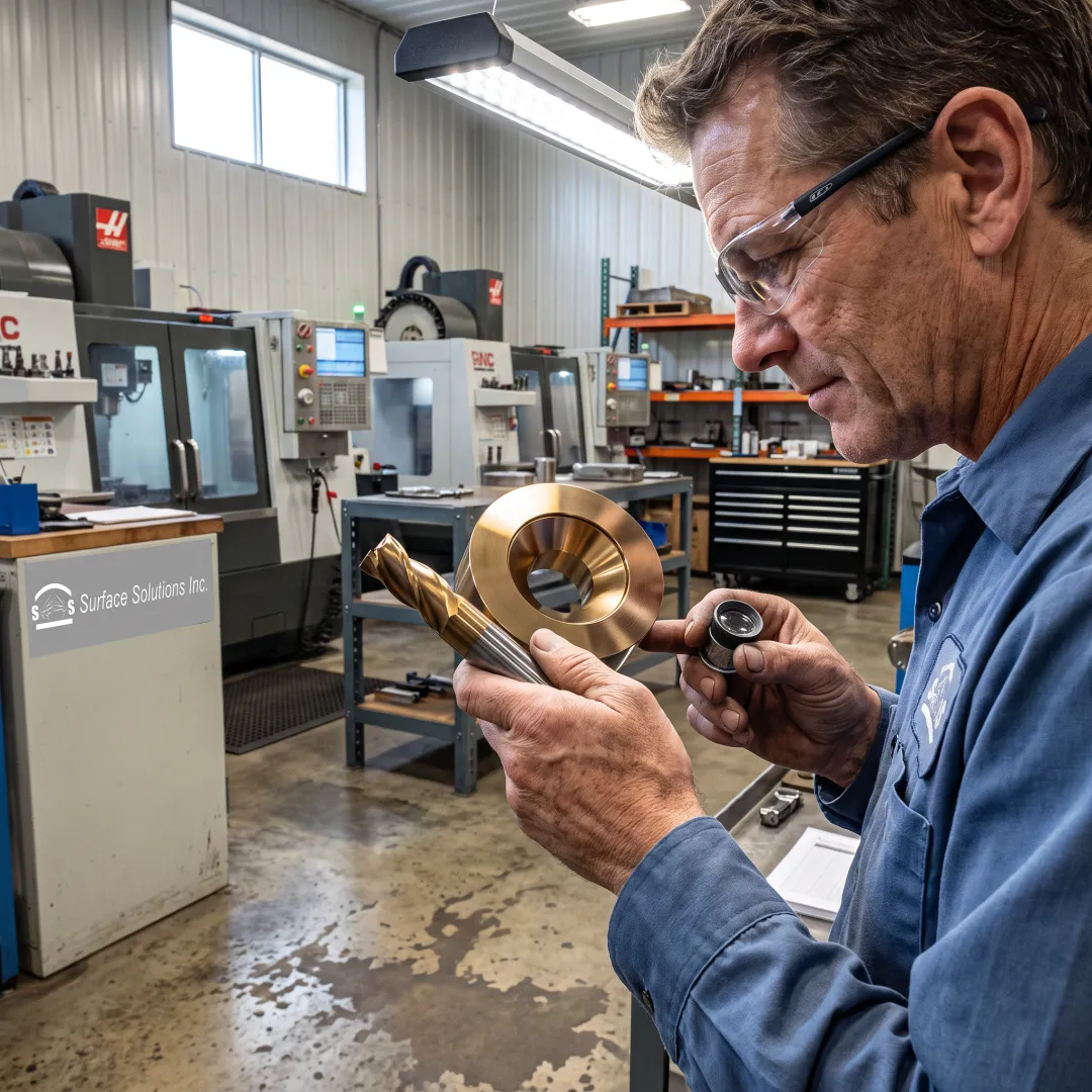Technician inspecting coated tooling