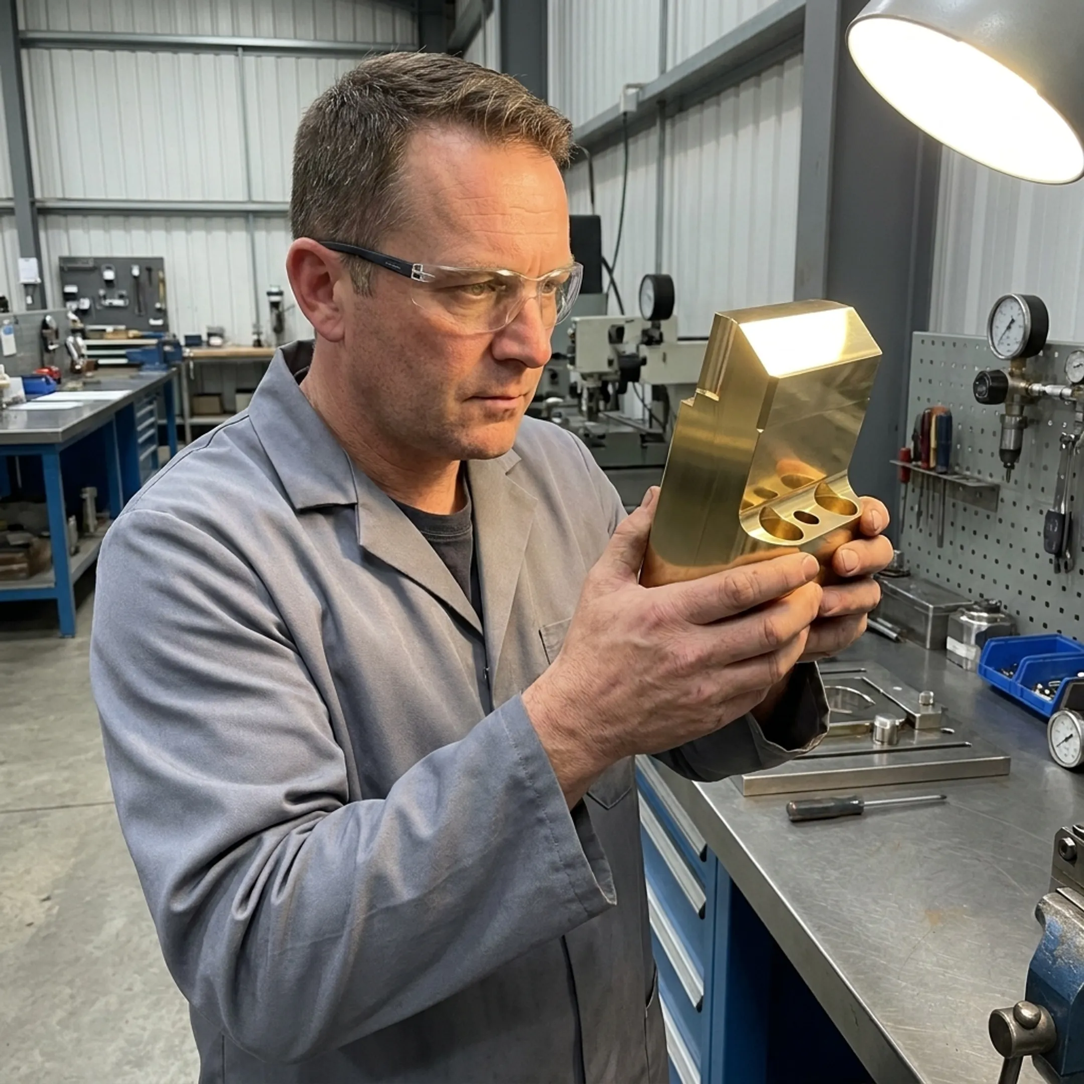 Technician inspecting a coated production tool