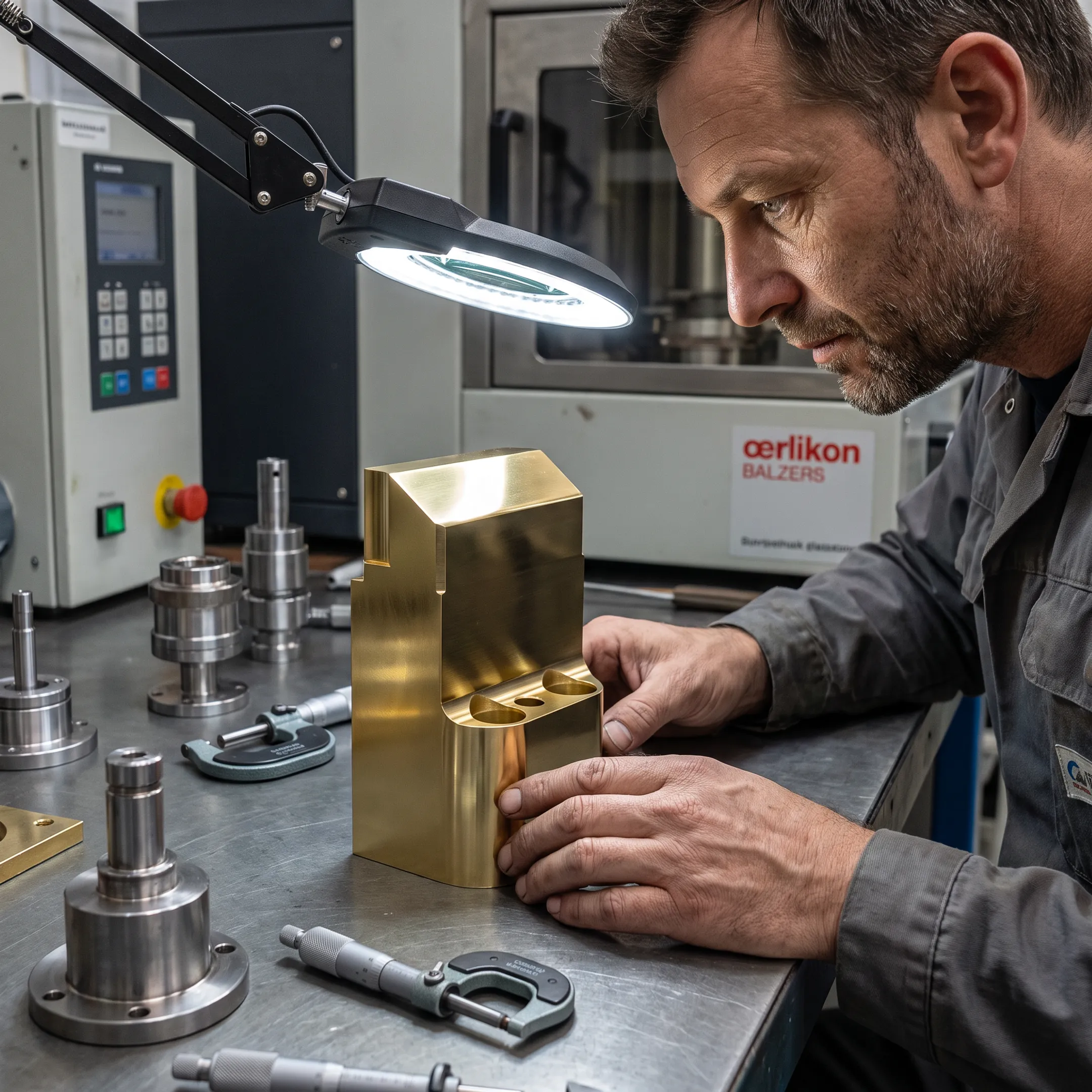 Technician inspecting coated die casting tooling